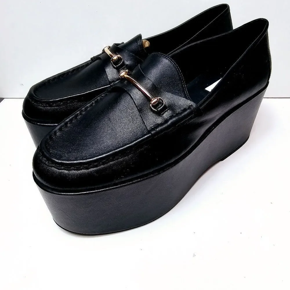NEW Steve Madden Leather Bit Buckle Extreme Platform Wedge Loafer Size 9